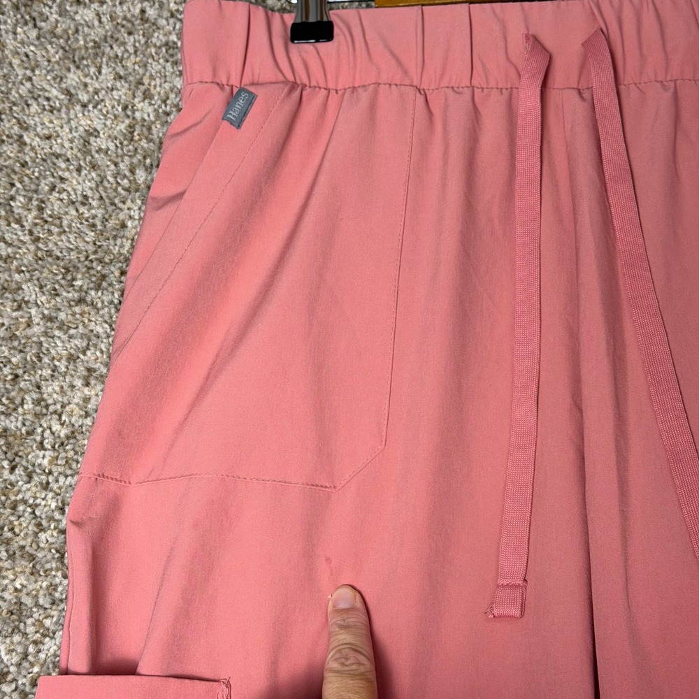 Hanes Comfort Fit Womens Scrub Set Large Rose Pink V-Neck Top Jogger Pants L/G - Picture 6 of 13